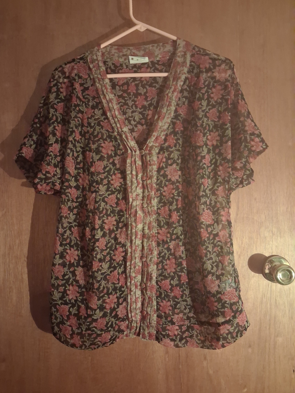 Converse Black Floral V-Neck Flutter Sleeve Blouse
